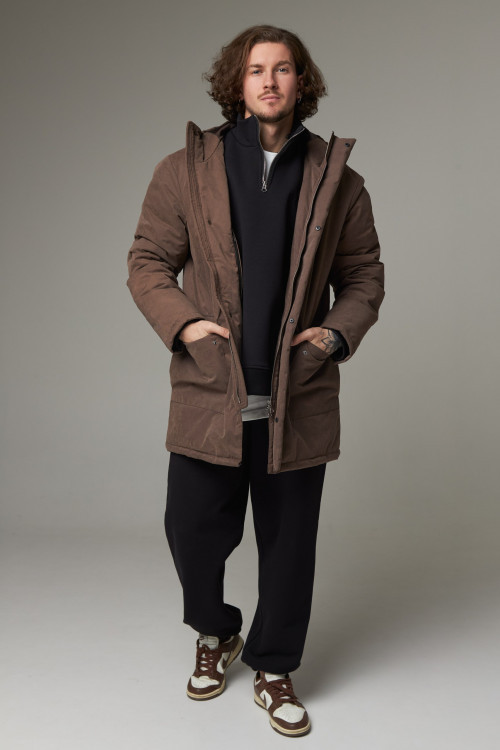 Куртка зимняя с капюшоном и накладными карманами Velour Touch, коричневый - 4