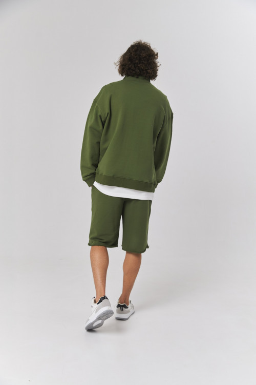 Свитшот из плотного футера с воротником на молнии Walk Oversize, хаки - 2