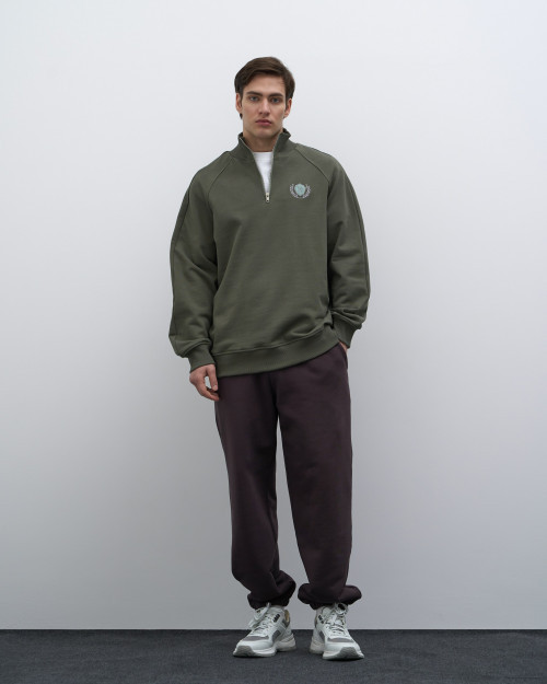 Свитшот с воротником на молнии Dusty Eucalyptus, хаки - 2