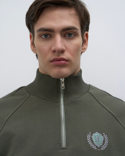 Свитшот с воротником на молнии Dusty Eucalyptus, хаки - 3