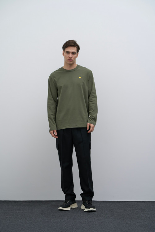 Лонгслив Cotton Basic, хаки - 2