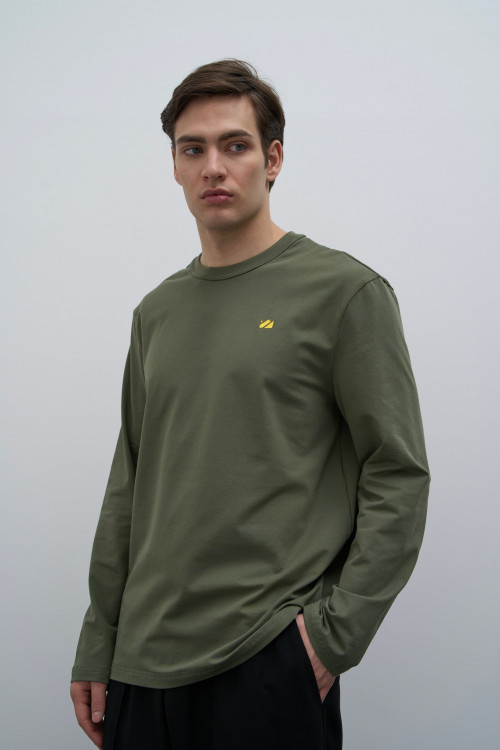 Лонгслив Cotton Basic, хаки - 4