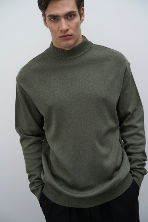 Водолазка из смесовой шерсти Base Wool, хаки - 2