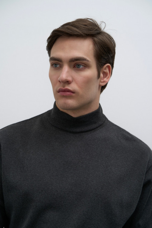 Водолазка из смесовой шерсти Base Wool, графит - 2